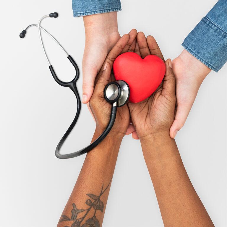Hand cupping stethoscope health concept